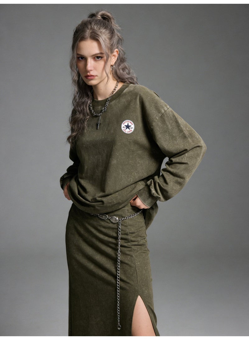 CONVERSE 2026 Converse Star Patch Vintage Washed Unisex , Premium Heavyweight Cotton Loose Fit Pullover, Retro American Streetwear for Men & Women in Multi-Color Options - Image 4